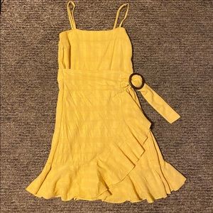 Yellow ruffle wrap dress